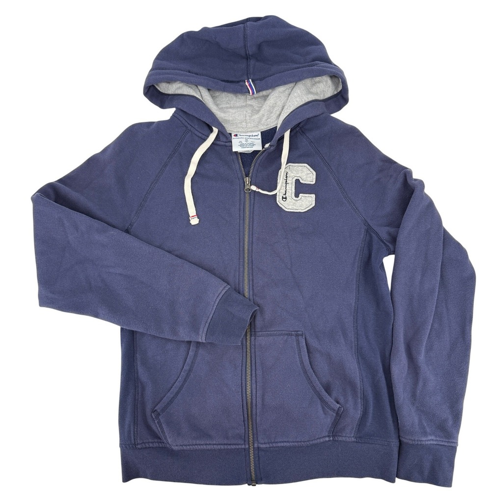 Champion Heritage Athleticwear Navy Blue Full Zip Hoodie Chenille Logo M Varsity